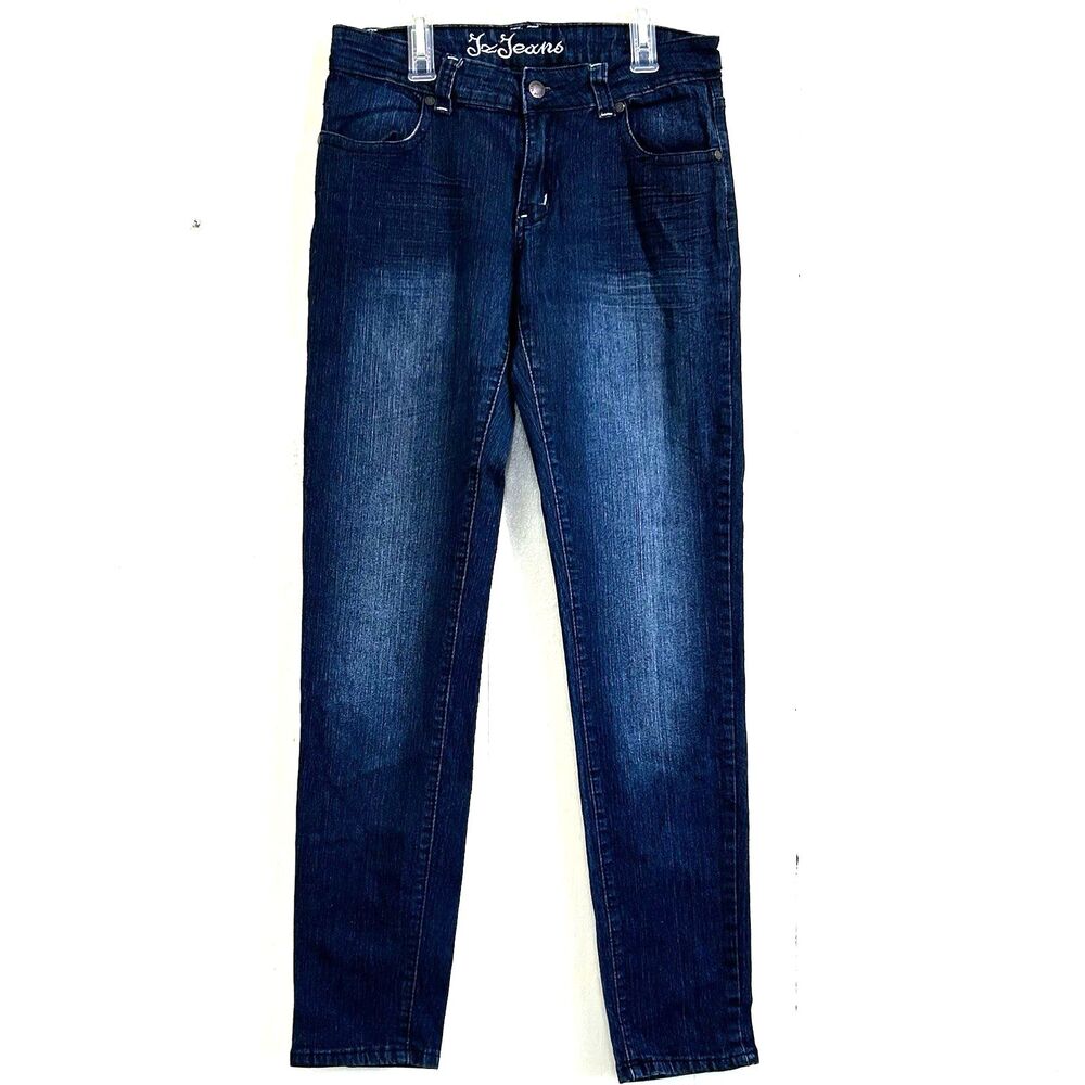 Jz Jeans Y2K Women's Blue Dark Wash Skinny Jeans Size 11 Low Rise Rhinestone - Picture 3 of 15